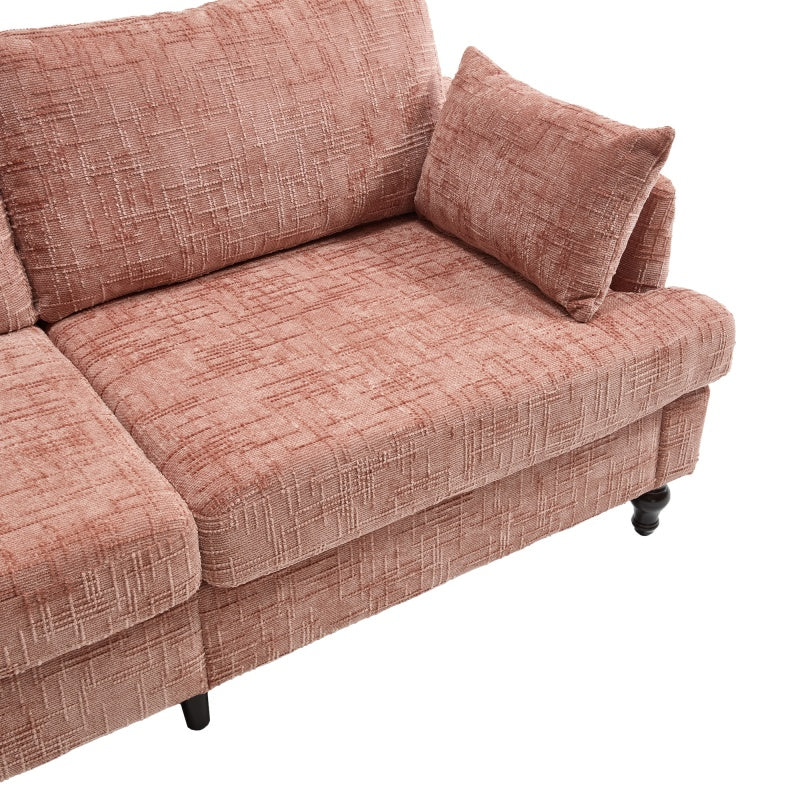 Modern Chenille 2-Seater Sofa with LED Light, USB Port, and Storage Bag in Pink-海智集-Default-