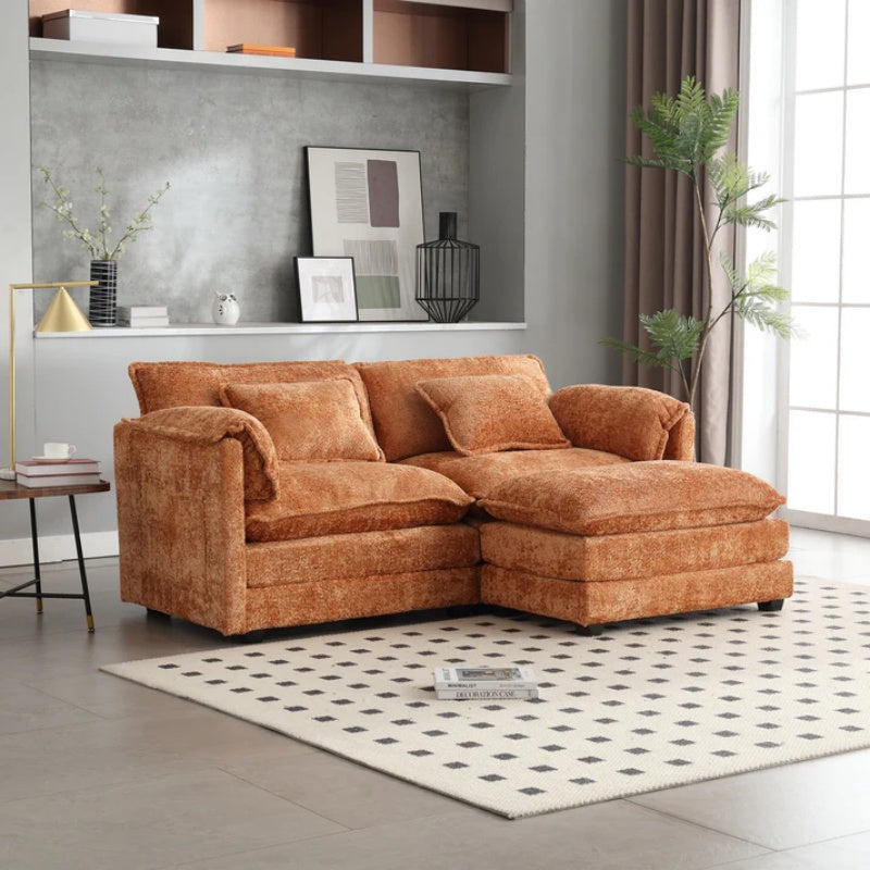 UNITED WE WIN Chenille fabric, solid construction, the overall structure of the sofa is stable, detachable armrests, two foot stools and two-seat sofa with side pockets-海智集-Default-