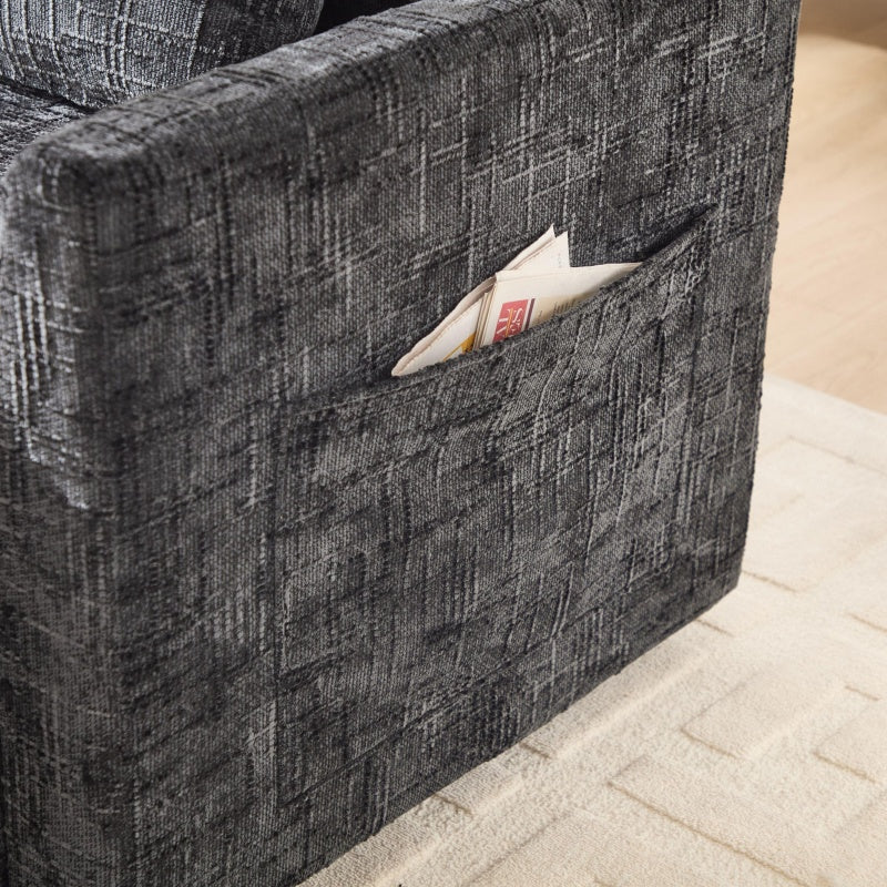 Modern Style Chenille 2-Seater Sofa with LED Light, USB Port, and Storage Bag in Gray-海智集-Default-