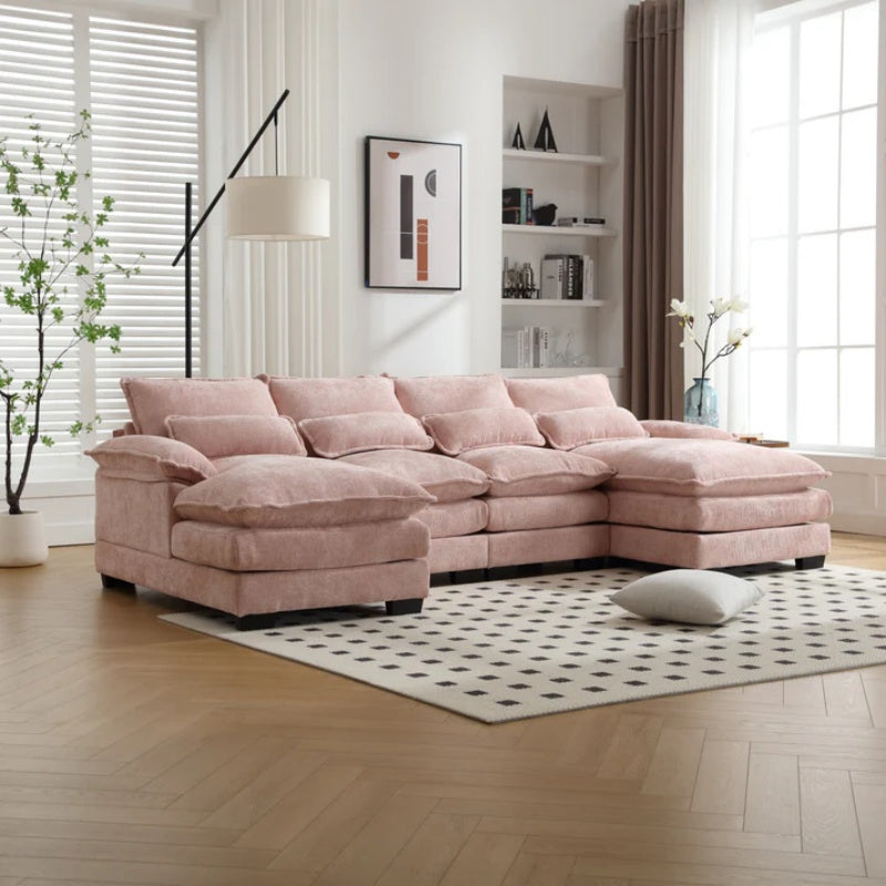 UNITED WE WIN Chenille, high quality sponge filling, solid wood frame, oversized four-seater, U-shaped combination sofa-海智集-Default-