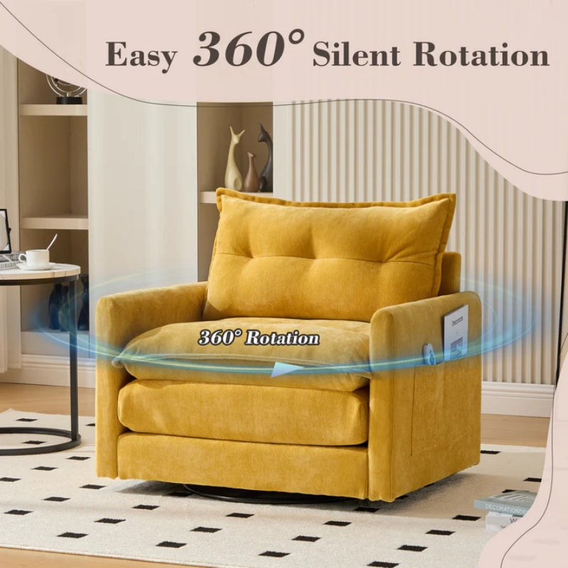 UNITED WE WIN Swivel Barrel Chair - Mid Century Modern Chair, Thick Padded Arm Chair with Solid Metal Base, Comfortable Single Sofa Chair, Swivel Accent Chair for Living Room Bedroom-海智集-Default-