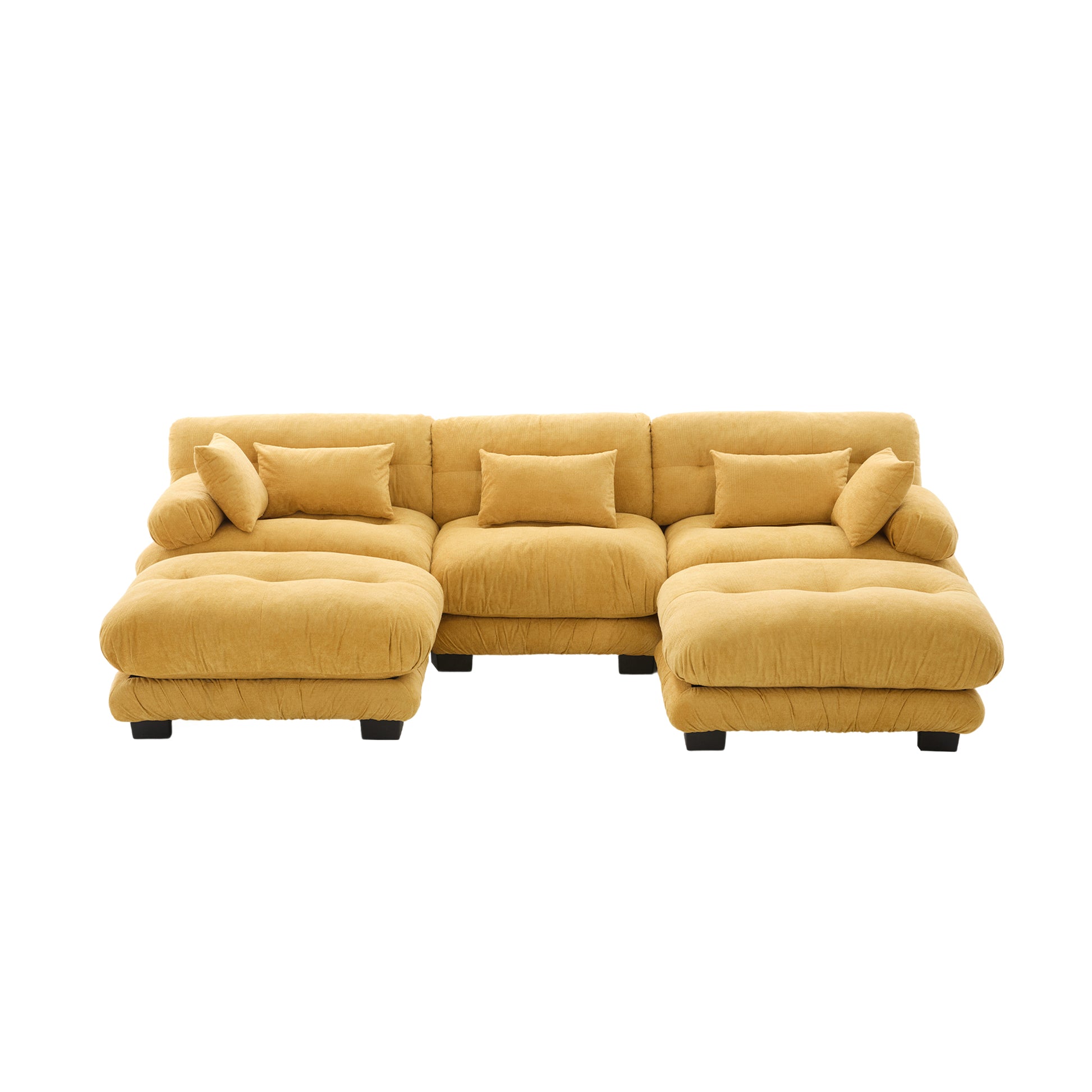 UNITED WE WIN Pelletized velvet U Shape Cloud Couch with 2 Ottomans,Free Combined 3 Seater Comfy Sofa with Bolster Armrest Pillows, sofa for Living Room-海智集-Default-