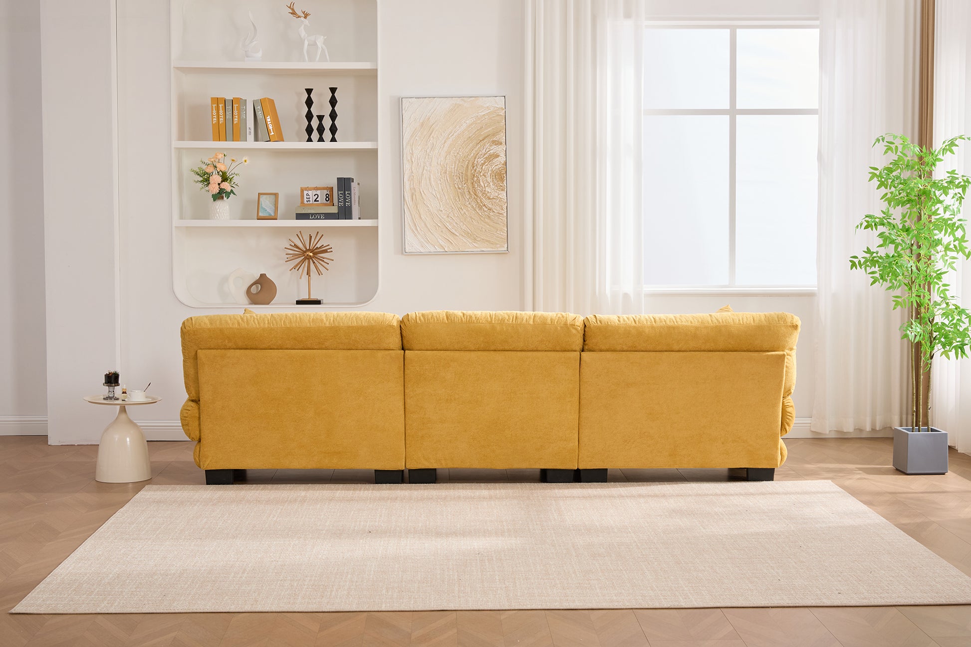 UNITED WE WIN Pelletized velvet U Shape Cloud Couch with 2 Ottomans,Free Combined 3 Seater Comfy Sofa with Bolster Armrest Pillows, sofa for Living Room-海智集-Default-