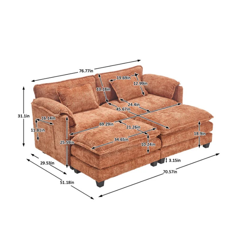 UNITED WE WIN Chenille fabric, removable armrests with side pockets, high density sponge filling, oversized double sofa with footstool-海智集-Default-