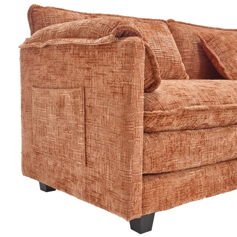 UNITED WE WIN Chenille fabric, solid construction, the overall structure of the sofa is stable, detachable armrests, two foot stools and two-seat sofa with side pockets-海智集-Default-