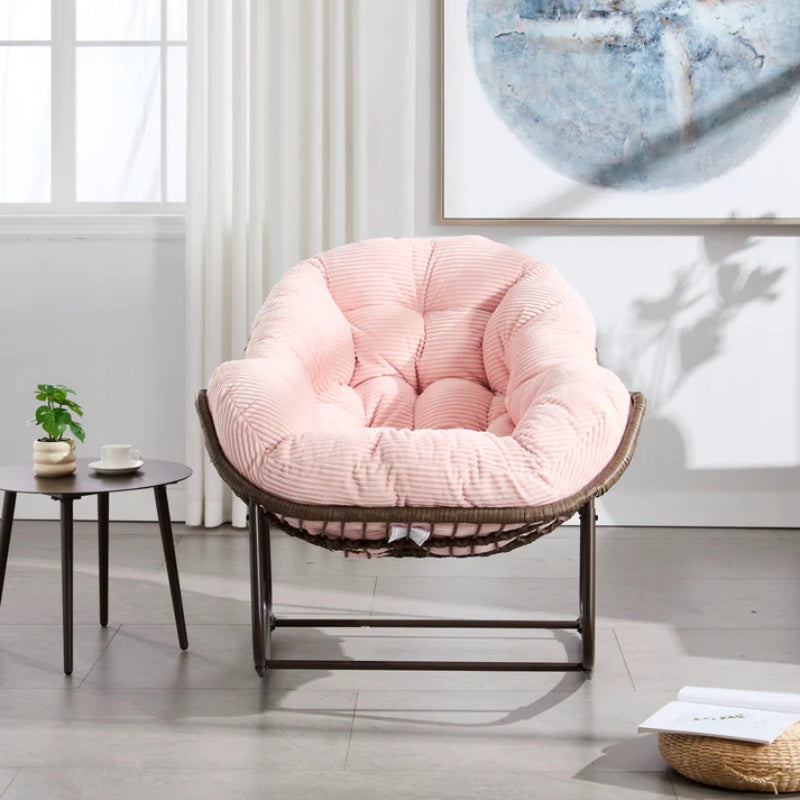 Outdoor Rattan Rocking Chair,Padded Cushion Rocker Recliner Chair Outdoor for Front Porch, Living Room, Patio, Garden, Pink-海智集-Default-