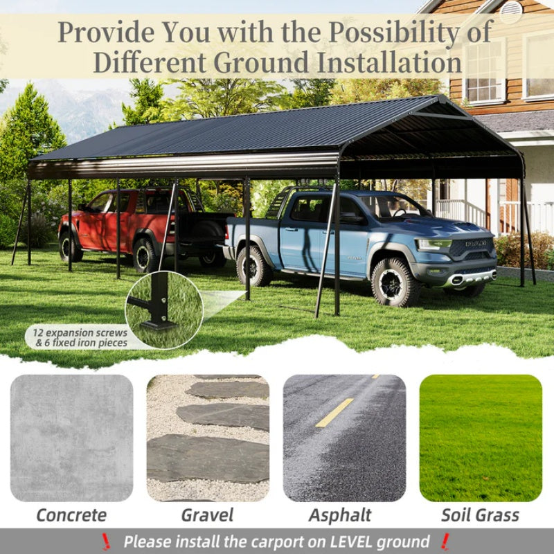 Campcraft 13 x 26.5 ft carport, 0.25mm thick, with protective film to prevent scratching, 2 pairs of adhesive gloves, 3 hooks, 12 expansion screws, 6 fixed iron pieces-海智集-Default-