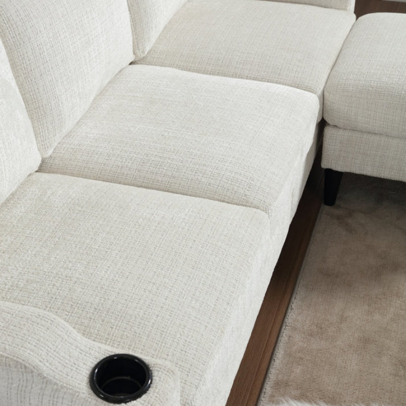 UNITED WE WIN Sofa for three, solid wood frame, Chenille fabric, side pocket, with two cup holders, footstool with storagestorage sofa /Living room sofa cozy sectional sofa-海智集-Default-