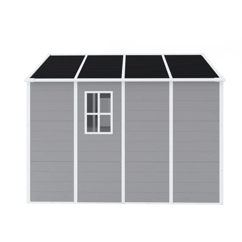 Campcraft 8*8ft resin storage shed, high quality pp material, strong structure, waterproof, rust and UV proof, large storage space, 12mm thick pp board, HD window lighting-海智集-Default-