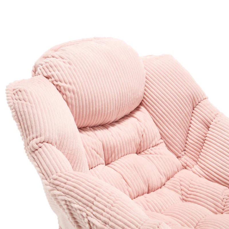 Lazy Chair with Ottoman, Modern Lounge Accent Chair with Armrests and a Side Pocket, Leisure Upholstered Sofa Chair Reading Chair with Footrest for Small Space, Corner Chair-Pink-海智集-Default-