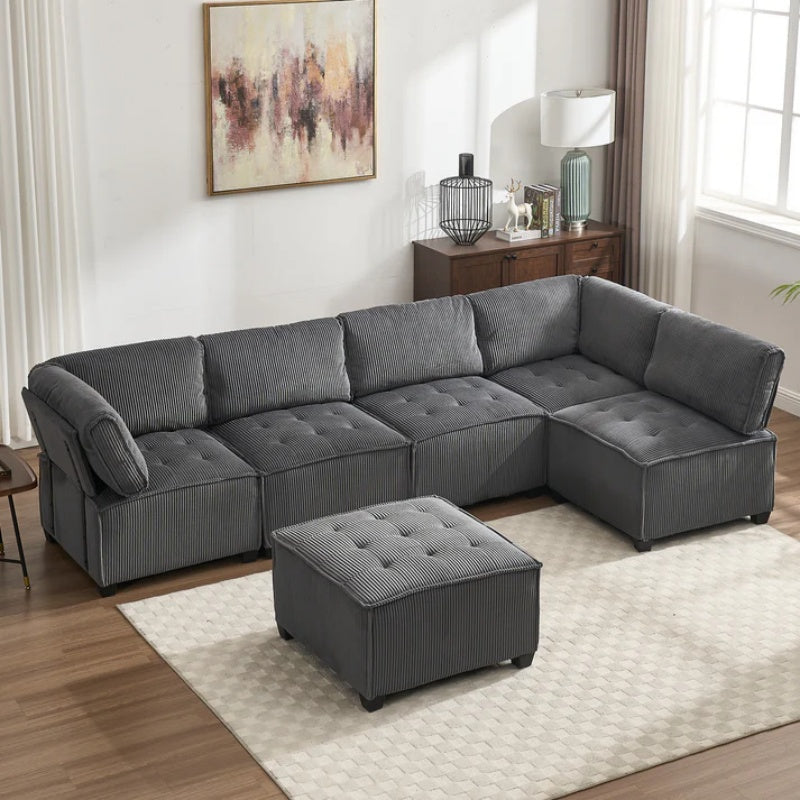 UNITED WE WIN Modular Sectional Sofa U Shaped Modular Couch with Reversible Chaise Modular Sofa Sectional Couch,6- Seat Convertible Sofa,Fit for Living Room-海智集-Default-