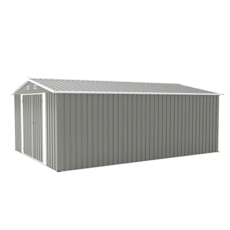 Campcraft Outdoor Storage Shed 10×14 FT with 3 Lockable Doors,Utility Tool Shed Metal Storage Garden Sheds Frame and 4 Vents,for Backyard,Patio,Lawn,Light Grey-海智集-Default-