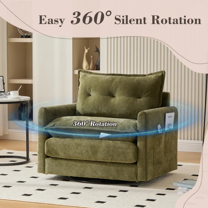 UNITED WE WIN Swivel Barrel Chair - Mid Century Modern Chair, Thick Padded Arm Chair with Solid Metal Base, Comfortable Single Sofa Chair, Swivel Accent Chair for Living Room Bedroom-海智集-Default-