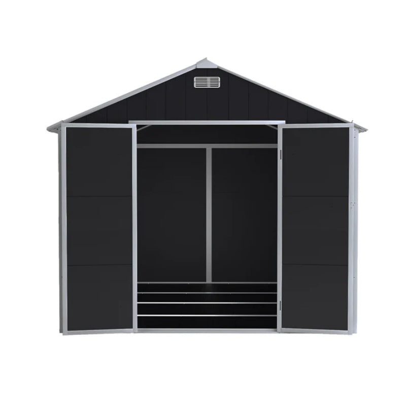 Campcraft 8*8ft resin storage shed, high quality pp material, strong structure, waterproof, rust and UV proof, large storage space, 12mm thick pp board, HD window lighting Dark gray-海智集-Default-