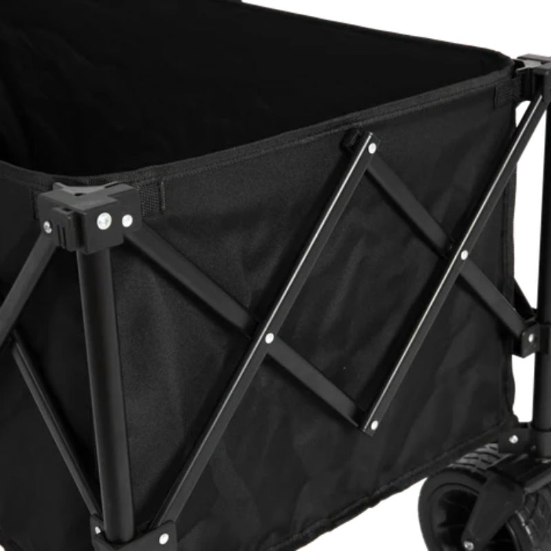 Foldable Extended Wagon with 220lbs Weight Capacity, Heavy Duty 300L Folding Utility Garden Cart with Big All-Terrain Beach Wheels & Drink Holders. Black-海智集-Default-