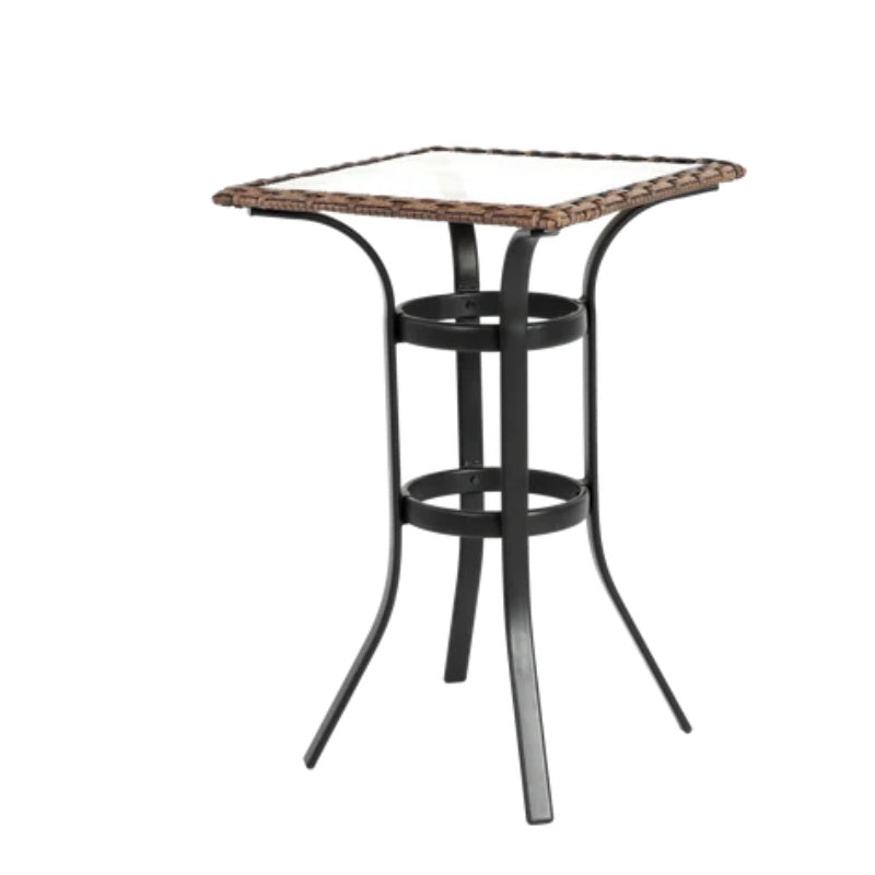 3 Pieces Outdoor Bar Stools Set,Rattan Bar Chairs,with glass table top, Wicker Bar Stools for Backyard, Garden, Pool, Balcony and Deck, Brown-海智集-Default-