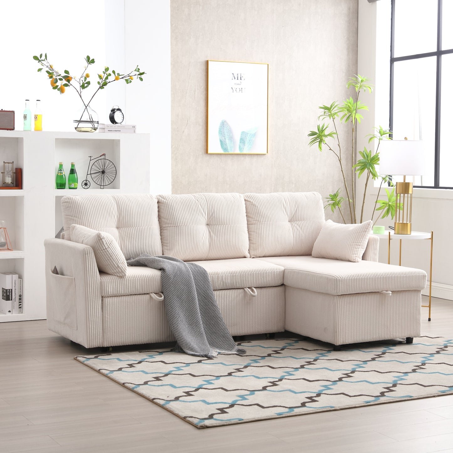 UNITED WE WIN-Furniture, modular L-shaped sofa, modular long sofa with reversible chaise lounge, Sofa bed, Sleeper sofa, modular sofa combination with storage seats.