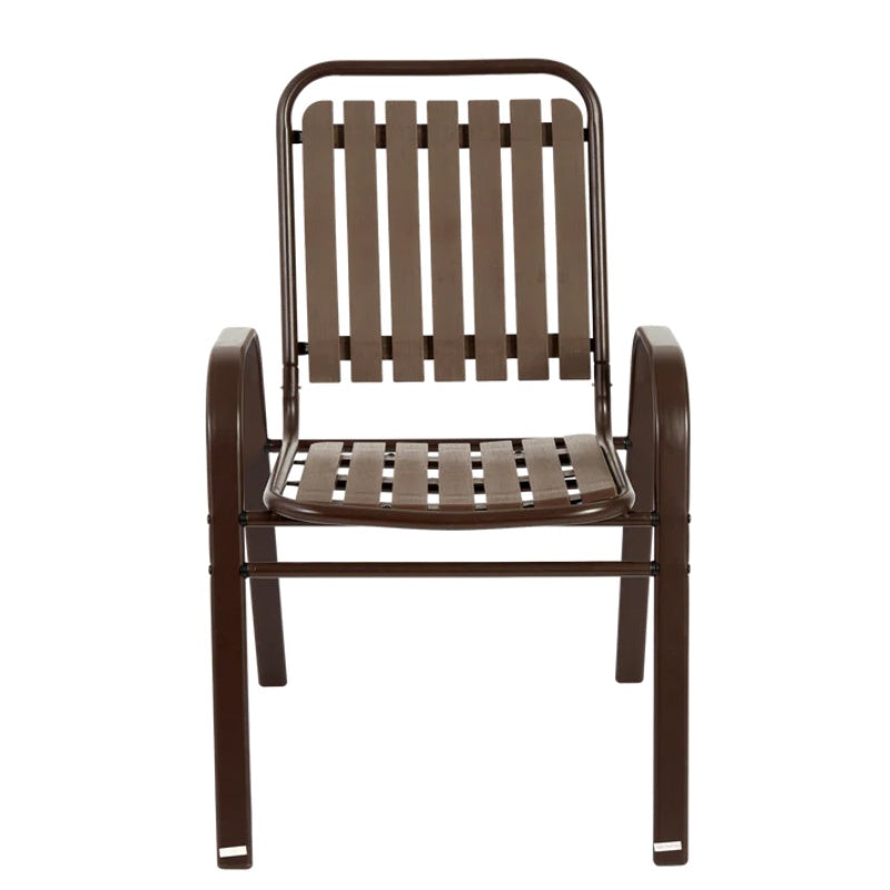 7 Pieces Patio Dining Set, Plastic chair and steel table Outdoor Set, plastic Chairs and Table Set for Garden Patio, Brown-海智集-Default-