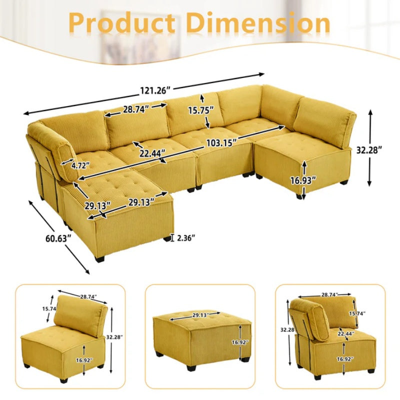 UNITED WE WIN Modular Sectional Sofa U Shaped Modular Couch with Reversible Chaise Modular Sofa Sectional Couch,6- Seat Convertible Sofa,Fit for Living Room-海智集-Default-