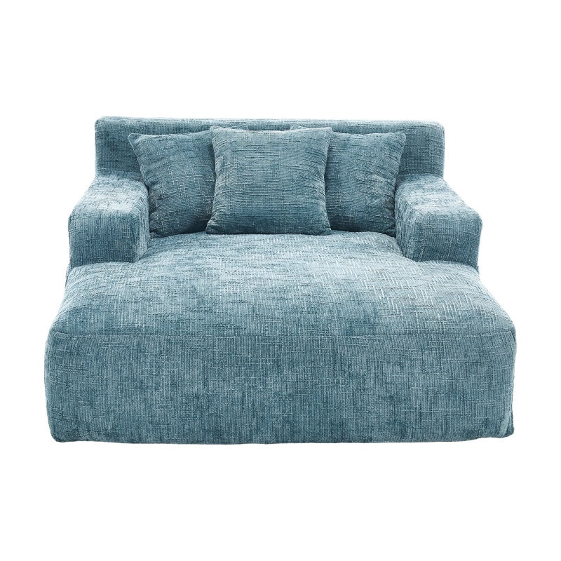 Mint Blue Chenille Interior Lazy Sofa Chaise Lounge Armchair with Three Pillows and Armrests-海智集-Default-