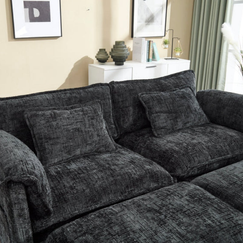 UNITED WE WIN Chenille, high quality sponge filling, solid wood frame, oversized four-seater, U-shaped combination sofa-海智集-Default-