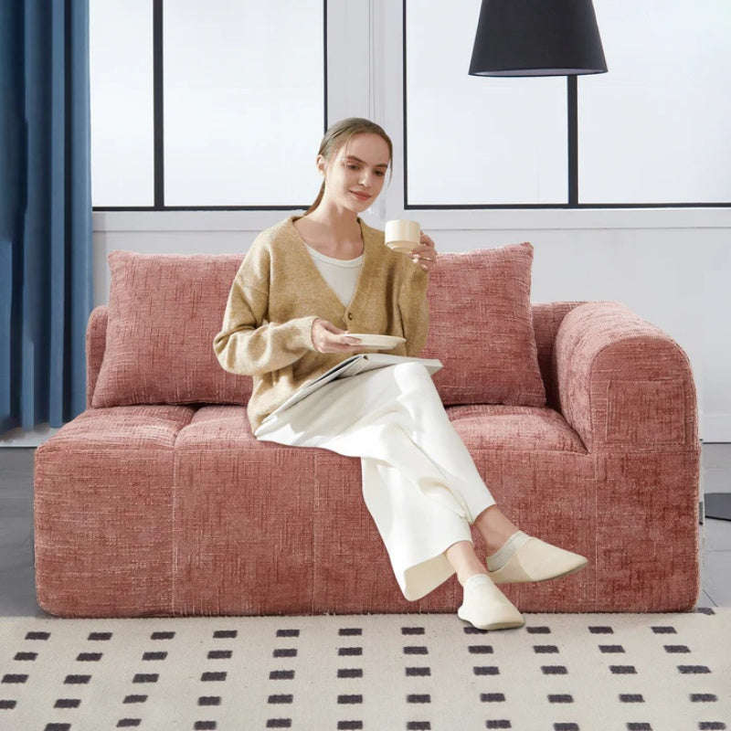 UNITED WE WIN Chenille Loveseat Sofa,Minimalist Modular Couches Sleeper for Living Room Bedroom Apartment Lounge-海智集-Default-