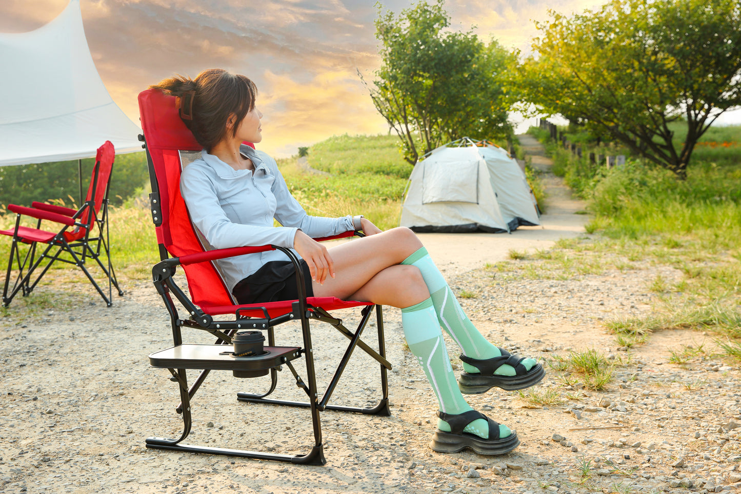 Camping Directors Chair, Heavy Duty,Oversized Portable Folding Chair with Side Table, Pocket for Beach, Fishing,Trip,Picnic,Lawn Red-海智集-Default-