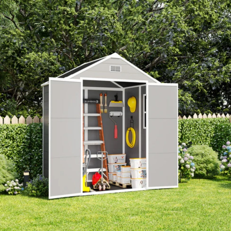 Campcraft 6*5ft resin storage shed, high quality pp material, strong structure, waterproof, rust and UV proof, large storage space, 12mm thick pp board, HD window lighting-海智集-Default-