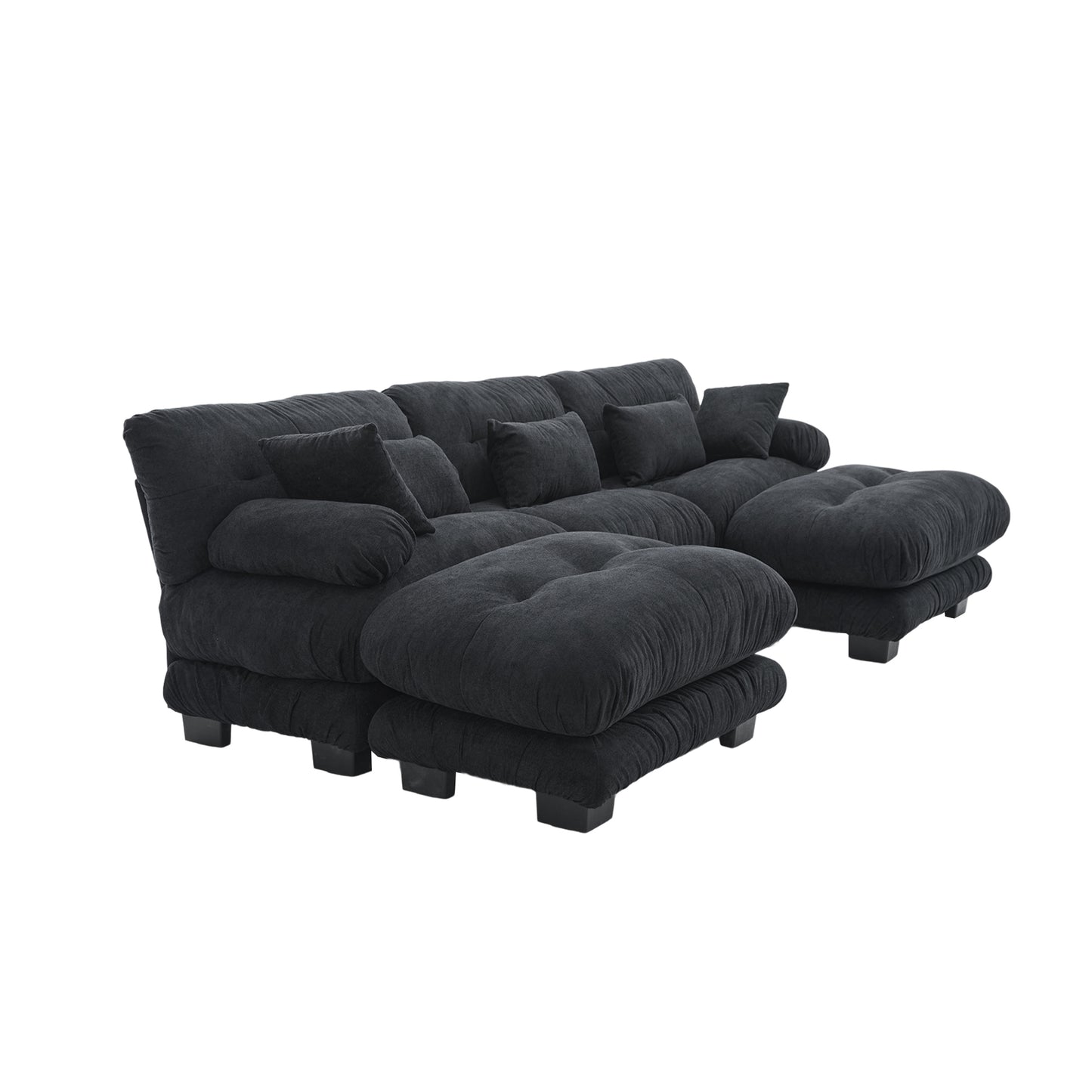 UNITED WE WIN Pelletized velvet U Shape Cloud Couch with 2 Ottomans,Free Combined 3 Seater Comfy Sofa with Bolster Armrest Pillows, sofa for Living Room-海智集-Default-