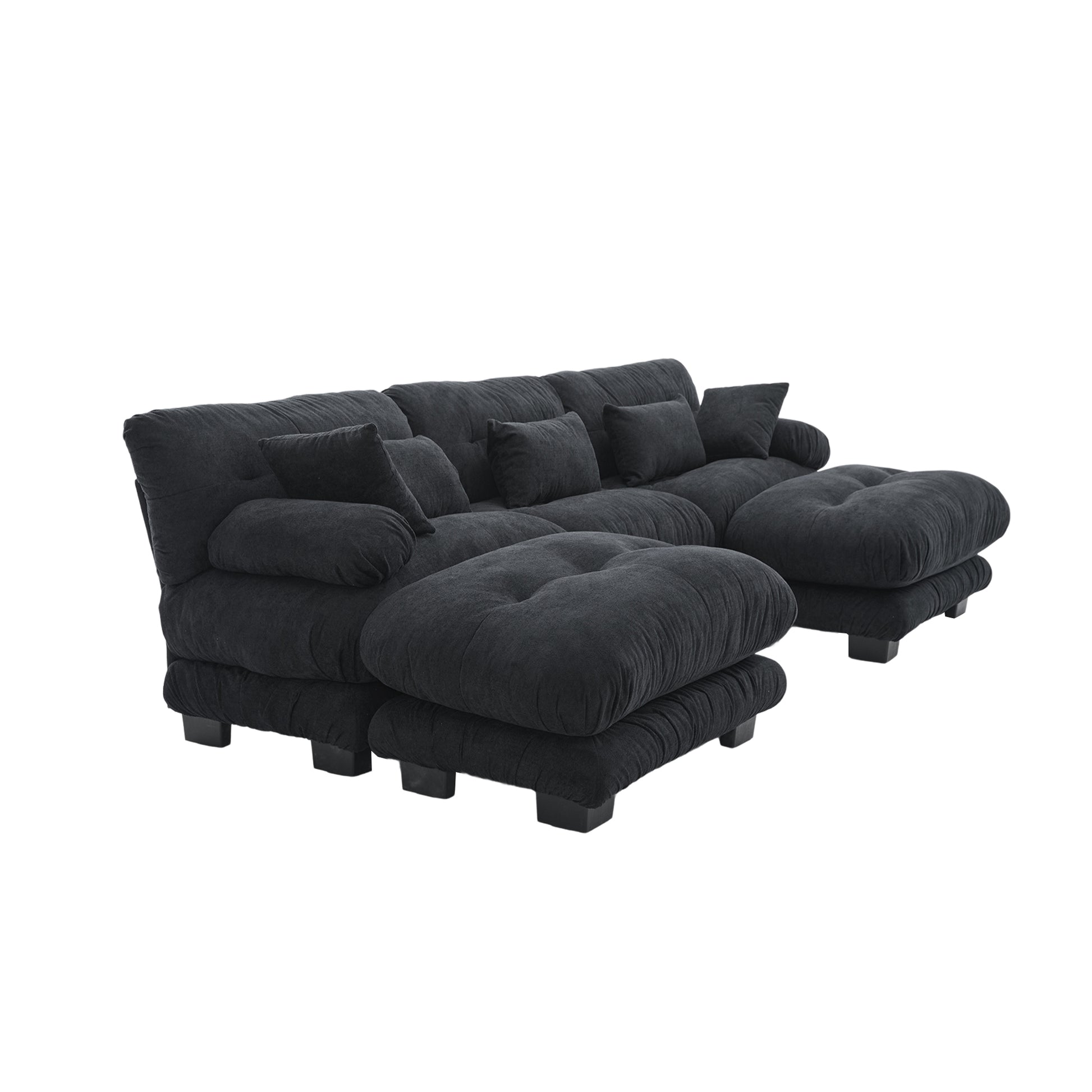 UNITED WE WIN Pelletized velvet U Shape Cloud Couch with 2 Ottomans,Free Combined 3 Seater Comfy Sofa with Bolster Armrest Pillows, sofa for Living Room-海智集-Default-