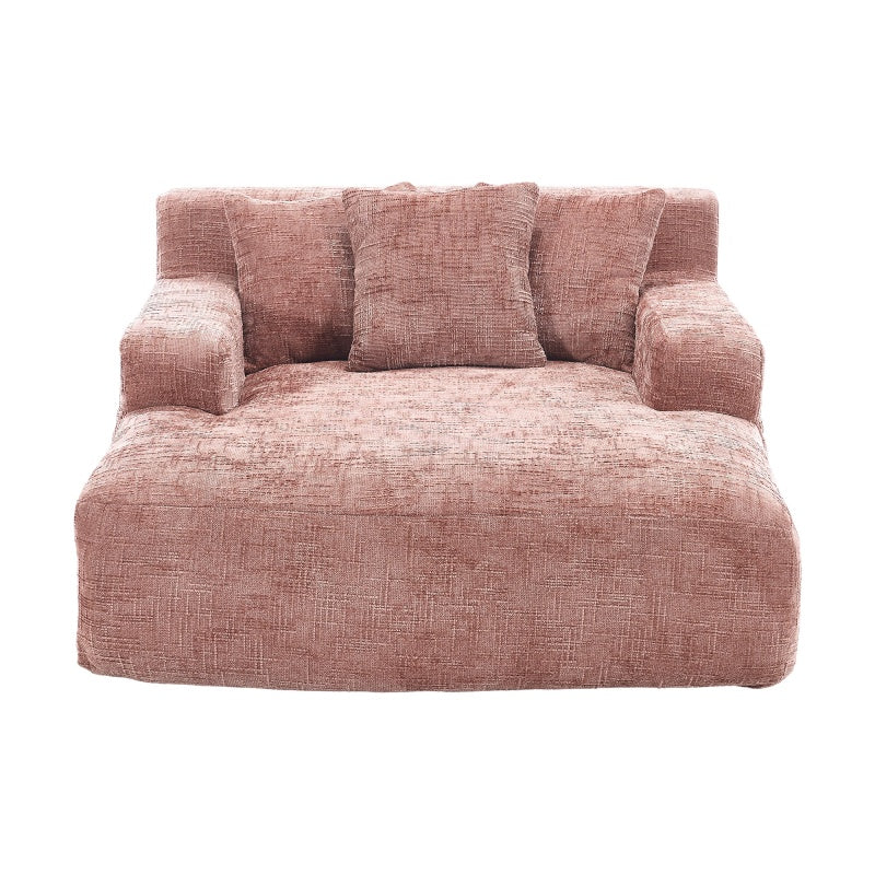 Chenille Interior Lazy Sofa Chaise Lounge Armchair with Pillows and Armrests - Pink-海智集-Default-