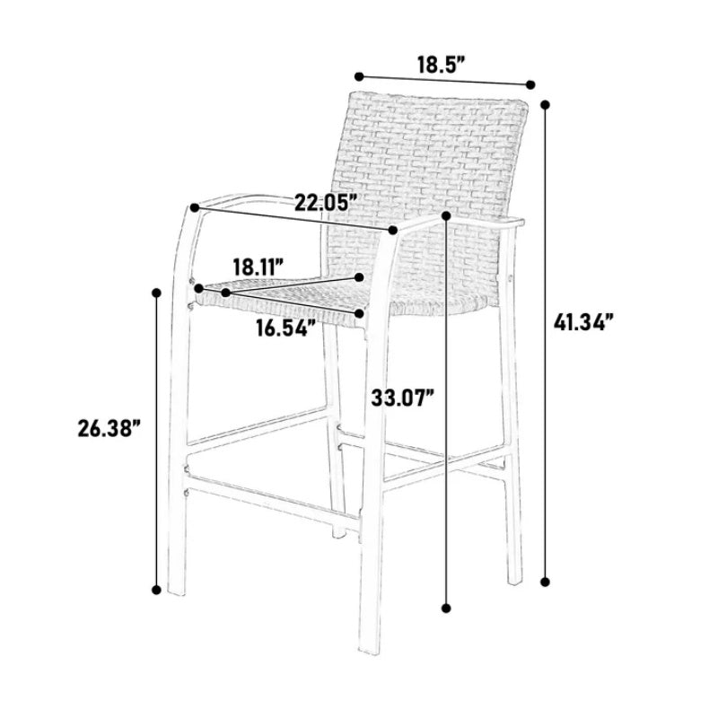 3 Pieces Outdoor Bar Stools Set,Rattan Bar Chairs,with glass table top, Wicker Bar Stools for Backyard, Garden, Pool, Balcony and Deck, Brown-海智集-Default-