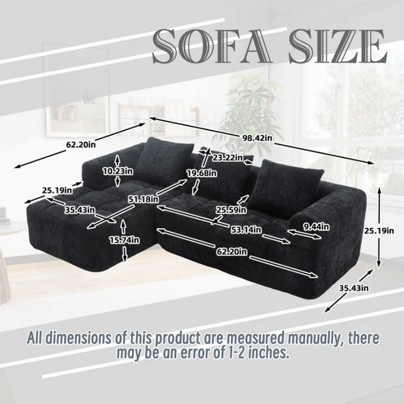 UNITED WE WIN 98.42-inch modular sectional sofa, modern modular L-shaped sofa with chaise longue, equipped with small side pockets and free of compression during installation.-海智集-Default-