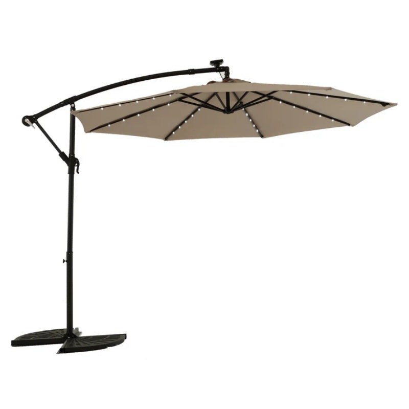 10ft Solar LED Offset Hanging Market Patio Umbrella ( khaki )(No Base)-海智集-Default-