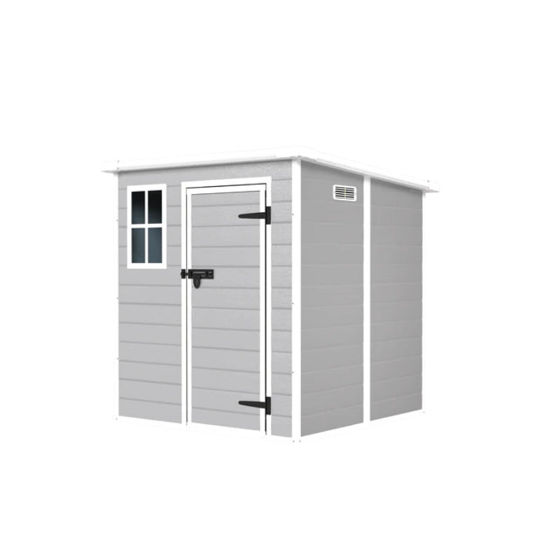 6x6 FT Storage Shed, Waterproof Resin Outdoor Storage Shed with Floor & Window & Lockable Doors and Vents, Tool Shed for Bike, Garden, Backyard,Lawn, All Weather Use, Light Grey-海智集-Default-