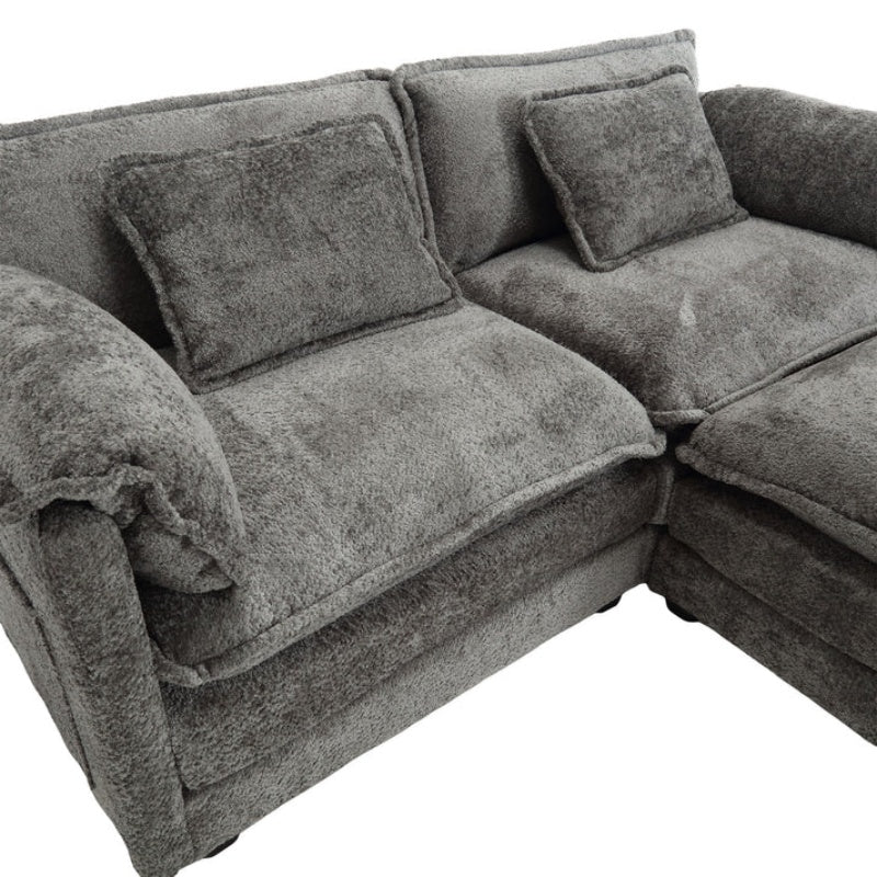 UNITED WE WIN Chenille fabric, removable armrests with side pockets, high density sponge filling, oversized double sofa with footstool-海智集-Default-