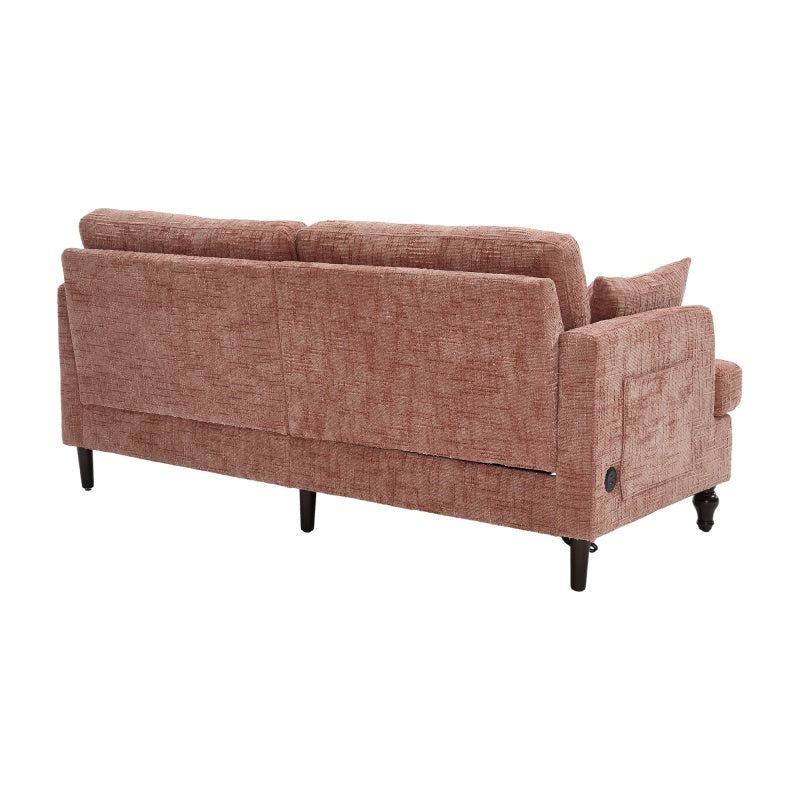 Modern Chenille 2-Seater Sofa with LED Light, USB Port, and Storage Bag in Pink-海智集-Default-