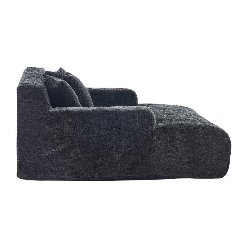Chenille Interior Lazy Sofa Chaise Lounge Armchair with Three Pillows and Armrests, Black, Soft Chenille, 61.42x48.43x27.95 inches-海智集-Default-