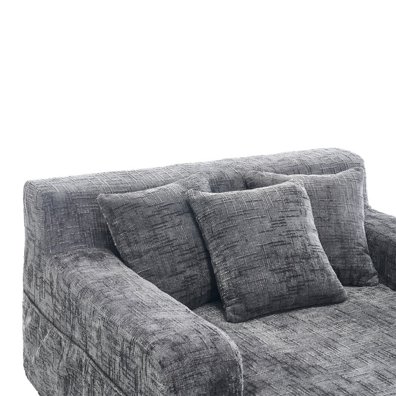 Chenille Interior Lazy Sofa Chaise Longue Armchair with Three Pillows and Armrests in Grey-海智集-Default-