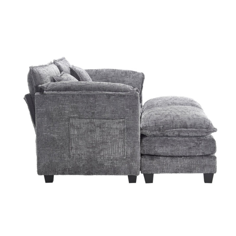 UNITED WE WIN Chenille fabric, solid construction, the overall structure of the sofa is stable, detachable armrests, two foot stools and two-seat sofa with side pockets-海智集-Default-