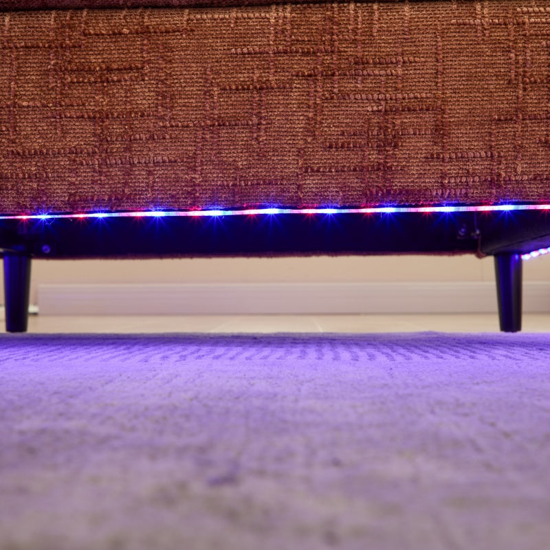 Modern Style Chenille 2-Seater Sofa with LED Light, USB Charging Port & Storage Bag in Orange-海智集-Default-