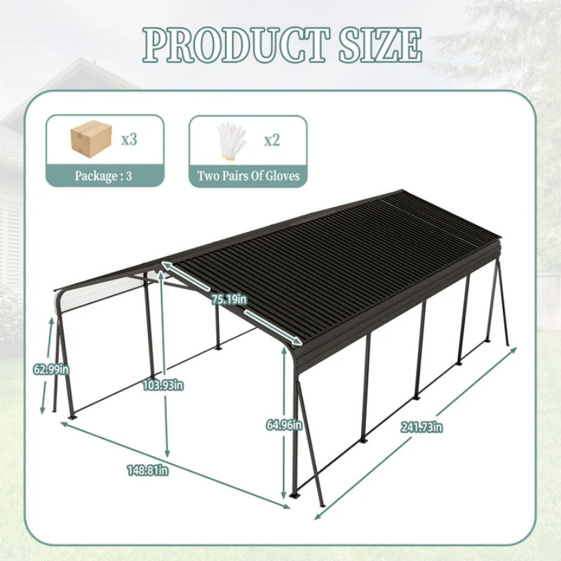 Metal Carport 12×20 Car Port, Outdoor Storage Heavy Duty Metal Canopy Multi-Use Garage Shed for Car and Truck, Carport Kit with Galvanized Steel Roof Building and Frame-海智集-Default-