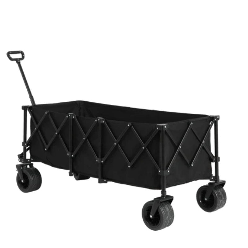 Foldable Extended Wagon with 220lbs Weight Capacity, Heavy Duty 300L Folding Utility Garden Cart with Big All-Terrain Beach Wheels & Drink Holders. Black-海智集-Default-