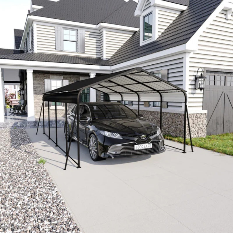 Metal Carport 12×20 Car Port, Outdoor Storage Heavy Duty Metal Canopy Multi-Use Garage Shed for Car and Truck, Carport Kit with Galvanized Steel Roof Building and Frame-海智集-Default-