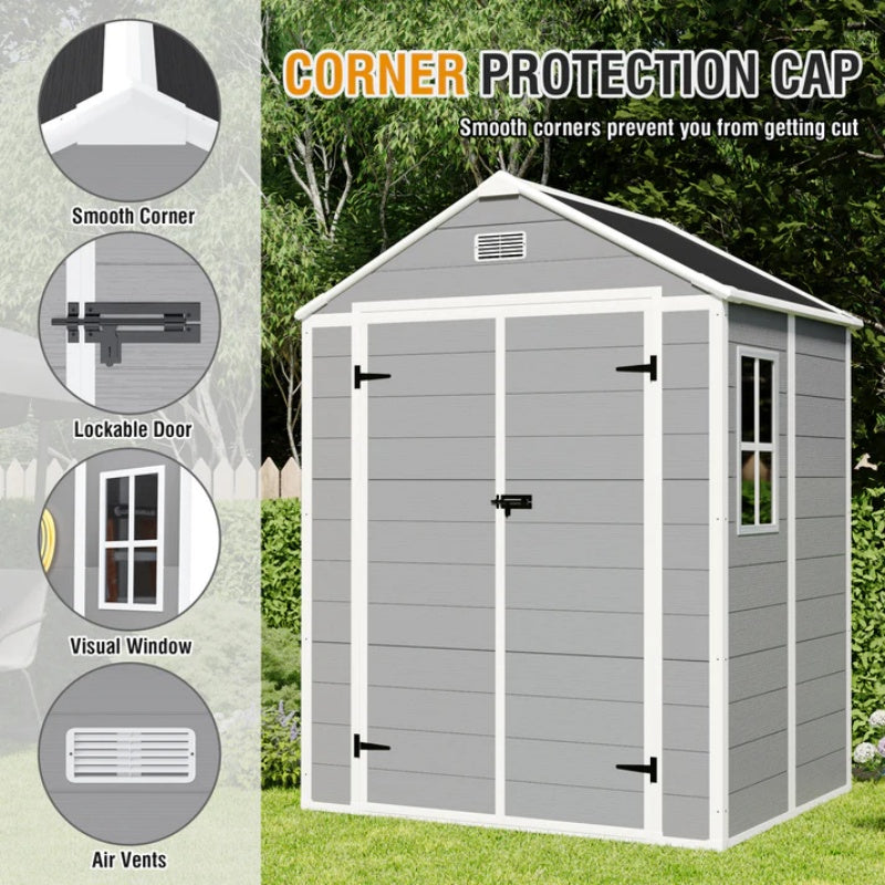 Campcraft 6*5ft resin storage shed, high quality pp material, strong structure, waterproof, rust and UV proof, large storage space, 12mm thick pp board, HD window lighting-海智集-Default-