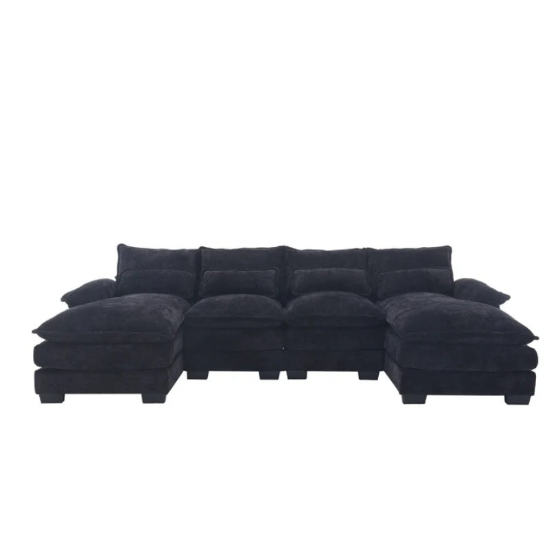 UNITED WE WIN Chenille, high quality sponge filling, solid wood frame, oversized four-seater, U-shaped combination sofa-海智集-Default-
