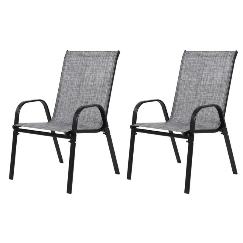 2 Piece Patio Chairs, Outdoor Camping Chairs with Breathable Textilene Fabric, Set of 2 Garden Chairs with Armrest High Backrest for Garden Patio Pool Beach Yard Space Saving ( Grey)-海智集-Default-