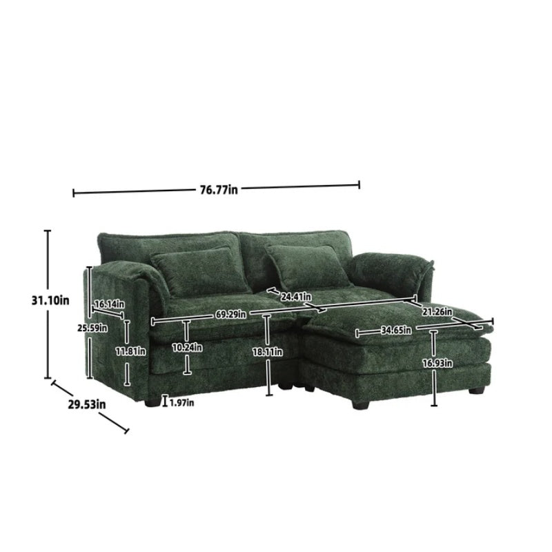 UNITED WE WIN Chenille fabric, removable armrests with side pockets, high density sponge filling, oversized double sofa with footstool-海智集-Default-