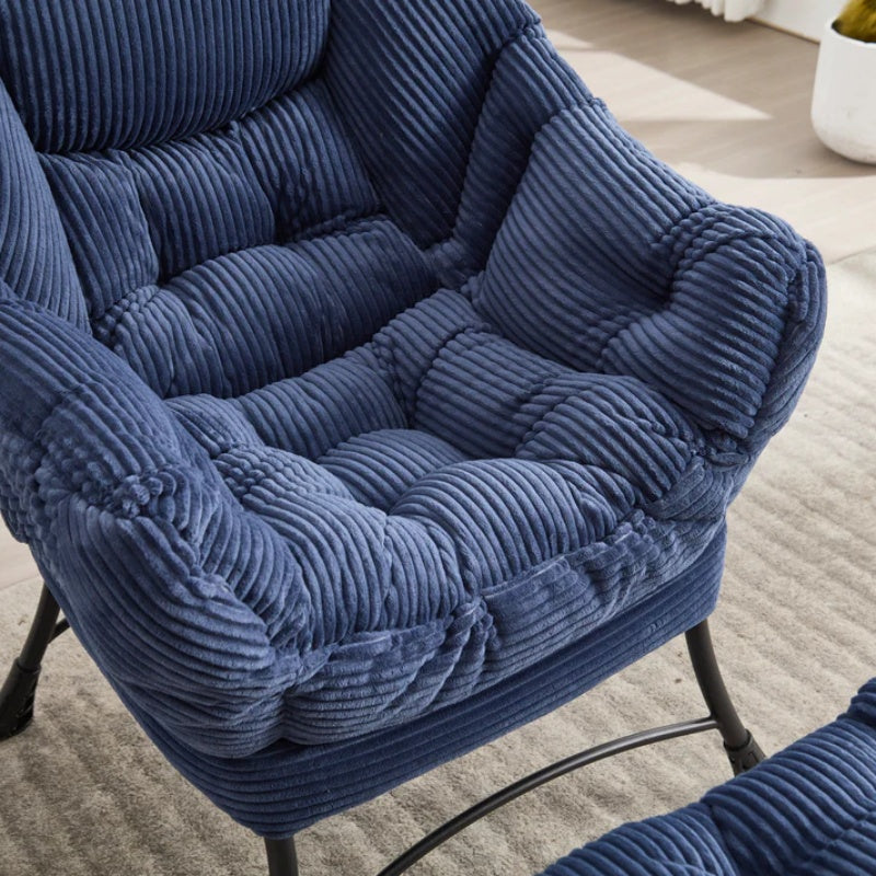 Lazy Chair with Ottoman, Modern Lounge Accent Chair with Armrests and a Side Pocket, Leisure Upholstered Sofa Chair Reading Chair with Footrest for Small Space, Corner Chair-Navy blue-海智集-Default-