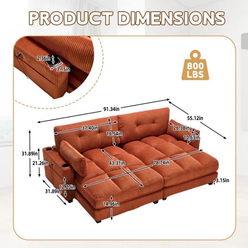 UNITED WE WIN Sleeper Sofa Couch Bed,Oversized Chaise Lounge Chair Cozy Cloud Couch-海智集-Default-